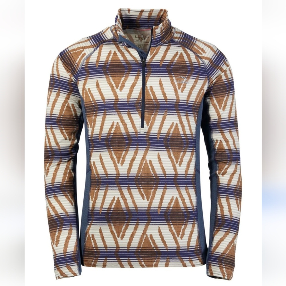 L.L. Bean Half Zip Mid Weight Base Layer Printed Pullover Top XL Reg Che…